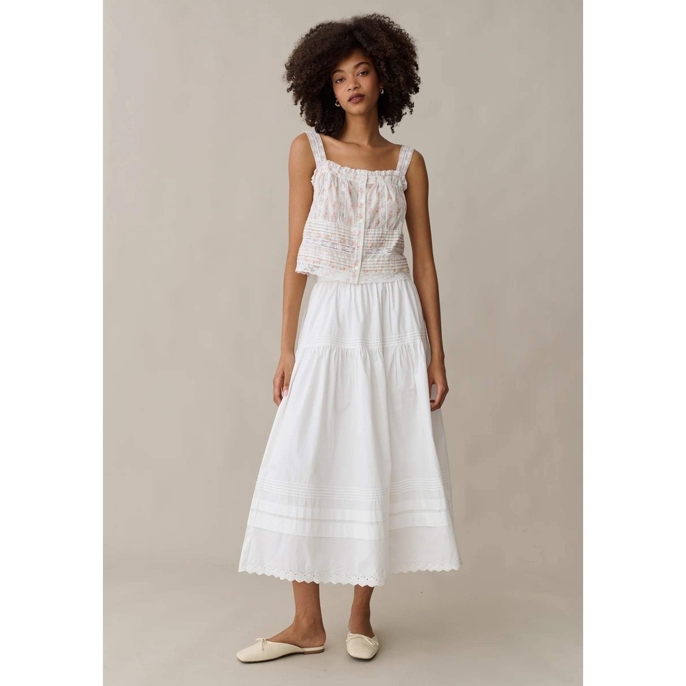 NWT o.p.t Beth Eyelet Detail Cotton Maxi Skirt in White - Size 2 - Picture 3 of 9